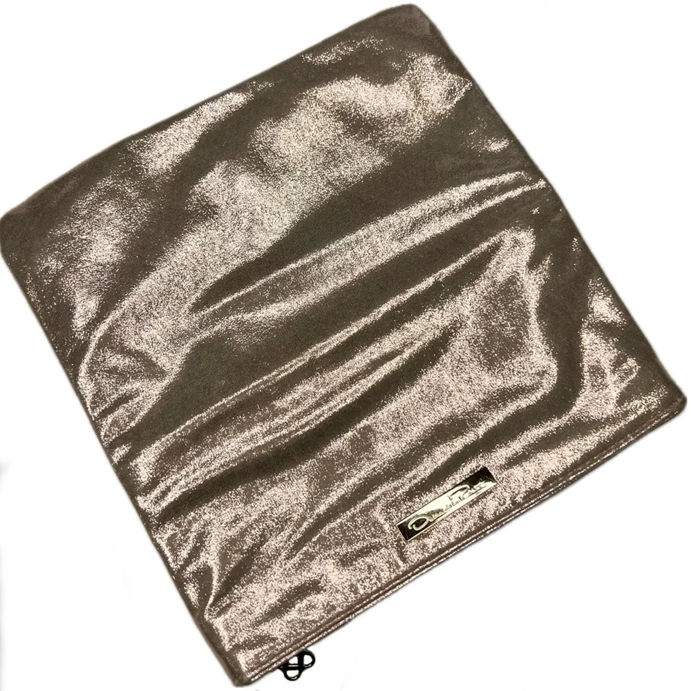 Oscar de la Renta Clutch Foldover Zipper Cocktail Purse Luxe Metallic Rose Gold
